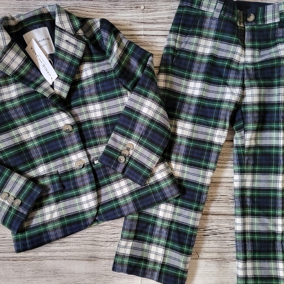 Janie and Jack Plaid Green Christmas Outfit NWT Rare Print 100% Wool - Picture 5 of 7